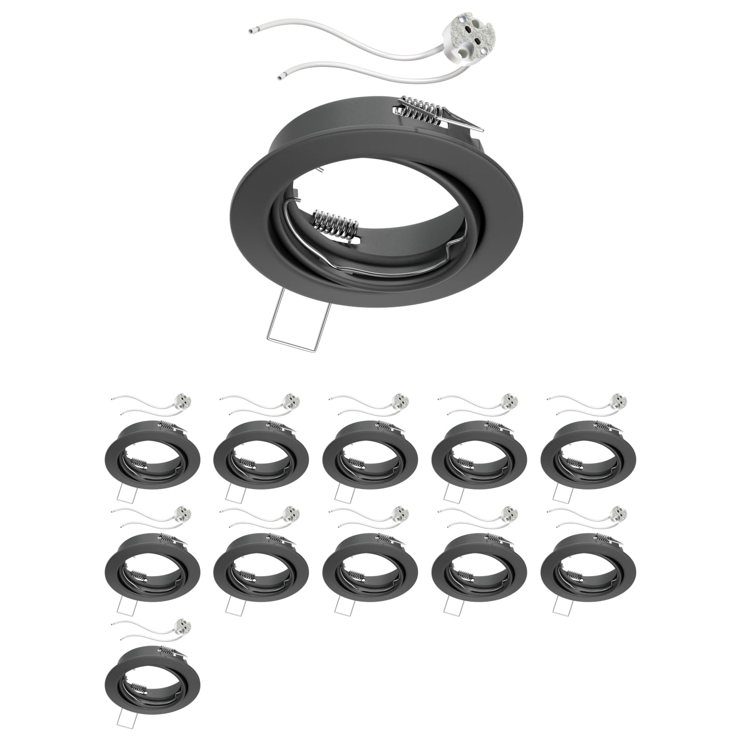 ledscom.de 12 Stück Decken-Einbaurahmen FERE Einbaurahmen anthrazit matt schwenkbar (LED/Halogen/MR16/50mm) inkl. GU5.3 Fassung