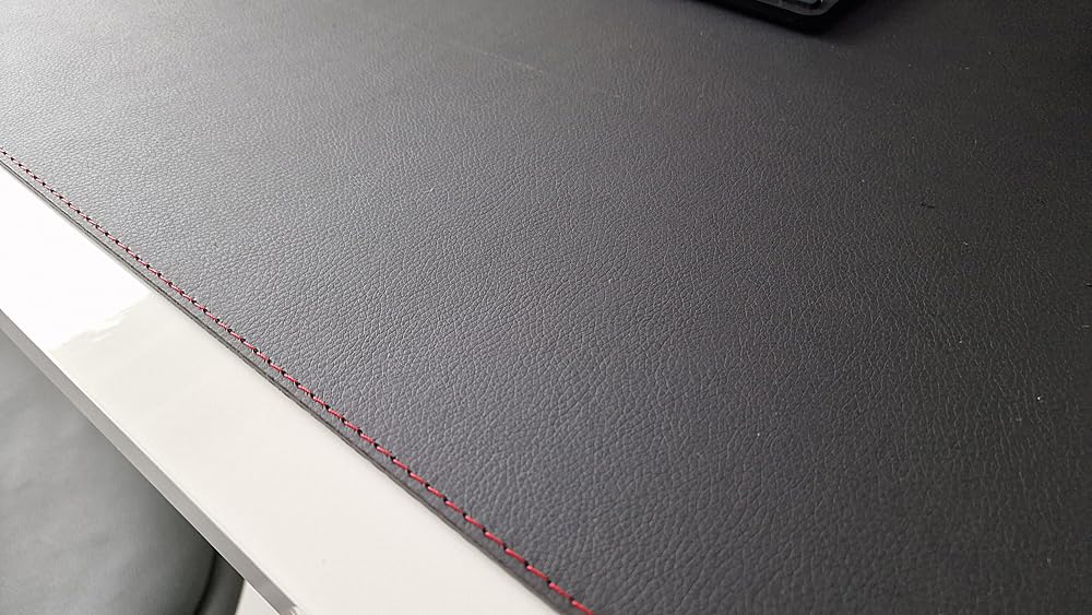 Schreibtischunterlage sanft lux Leder 60 x 40 Schwarz Rote Naht