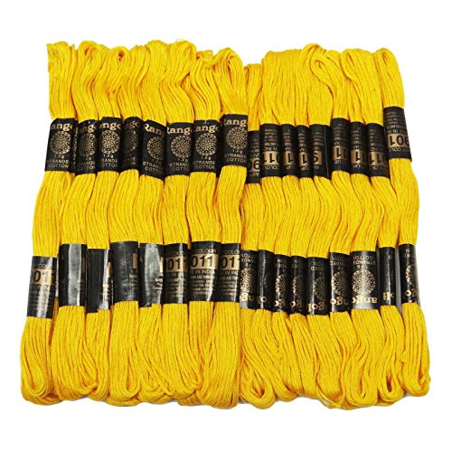 IBA Indianbeautifulart 25 Piezas de Algodon Amarillo Hilo de la madeja de Aguja de Punto de Cruz de Coser del Bordado