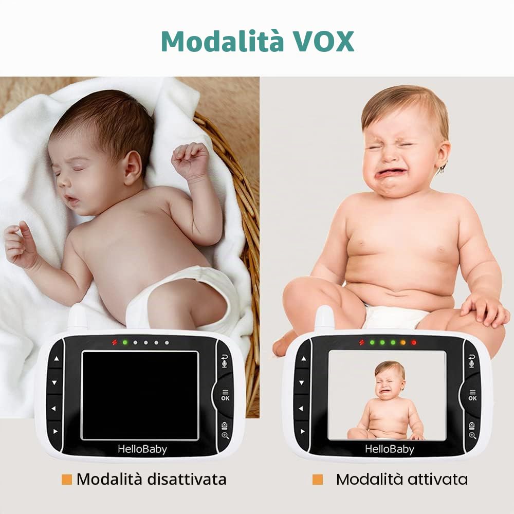 HelloBaby HB65 Baby Monitor con Telecamera, Display 3,2 Pollici, Video Audio Pan-Tilt-Zoom, Visione Notturna