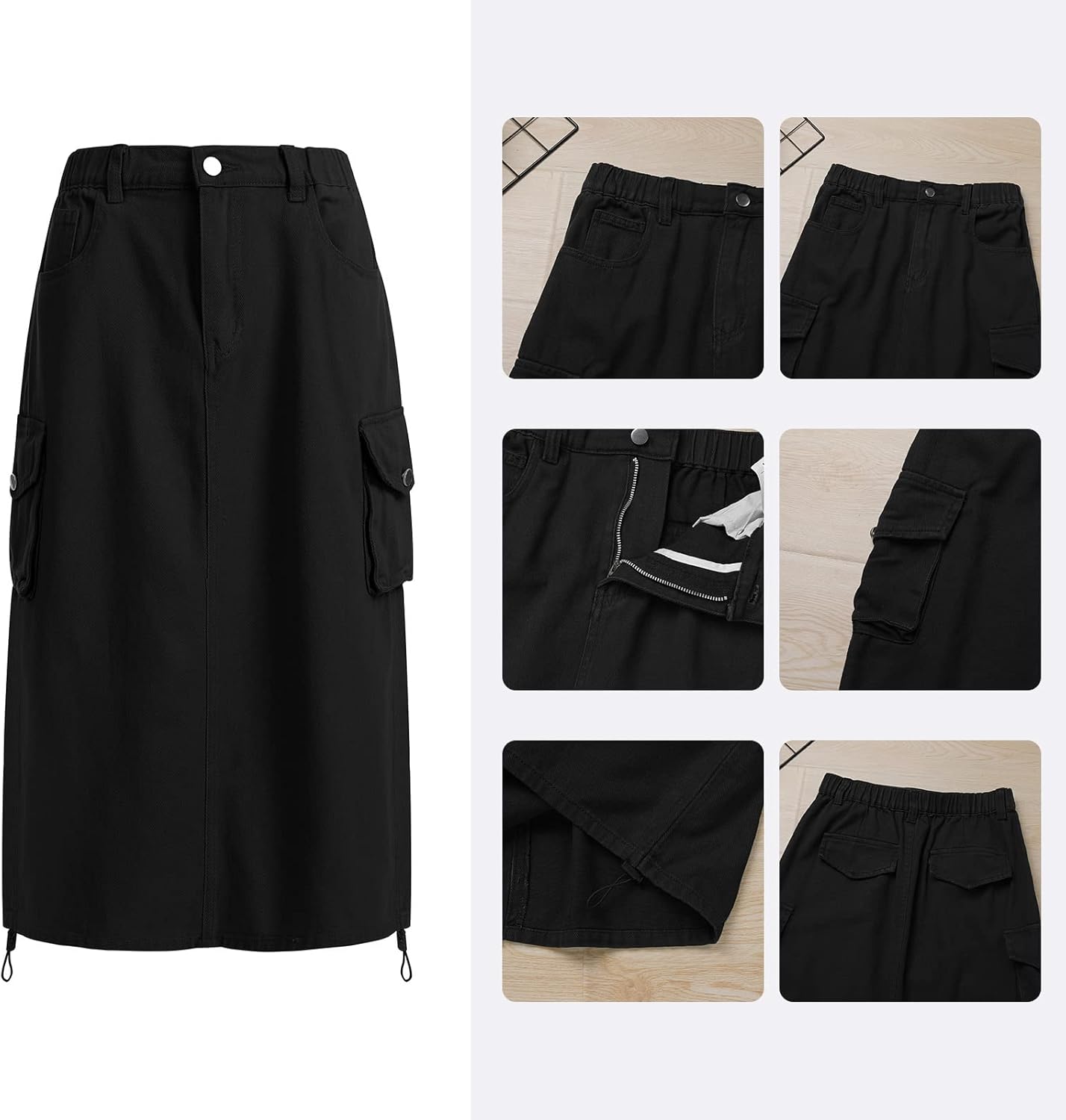 Women Denim Cargo Long Skirts High Waisted Pencil Skirt Midi Length Jean Skirt with Cargo Pockets - Image 6