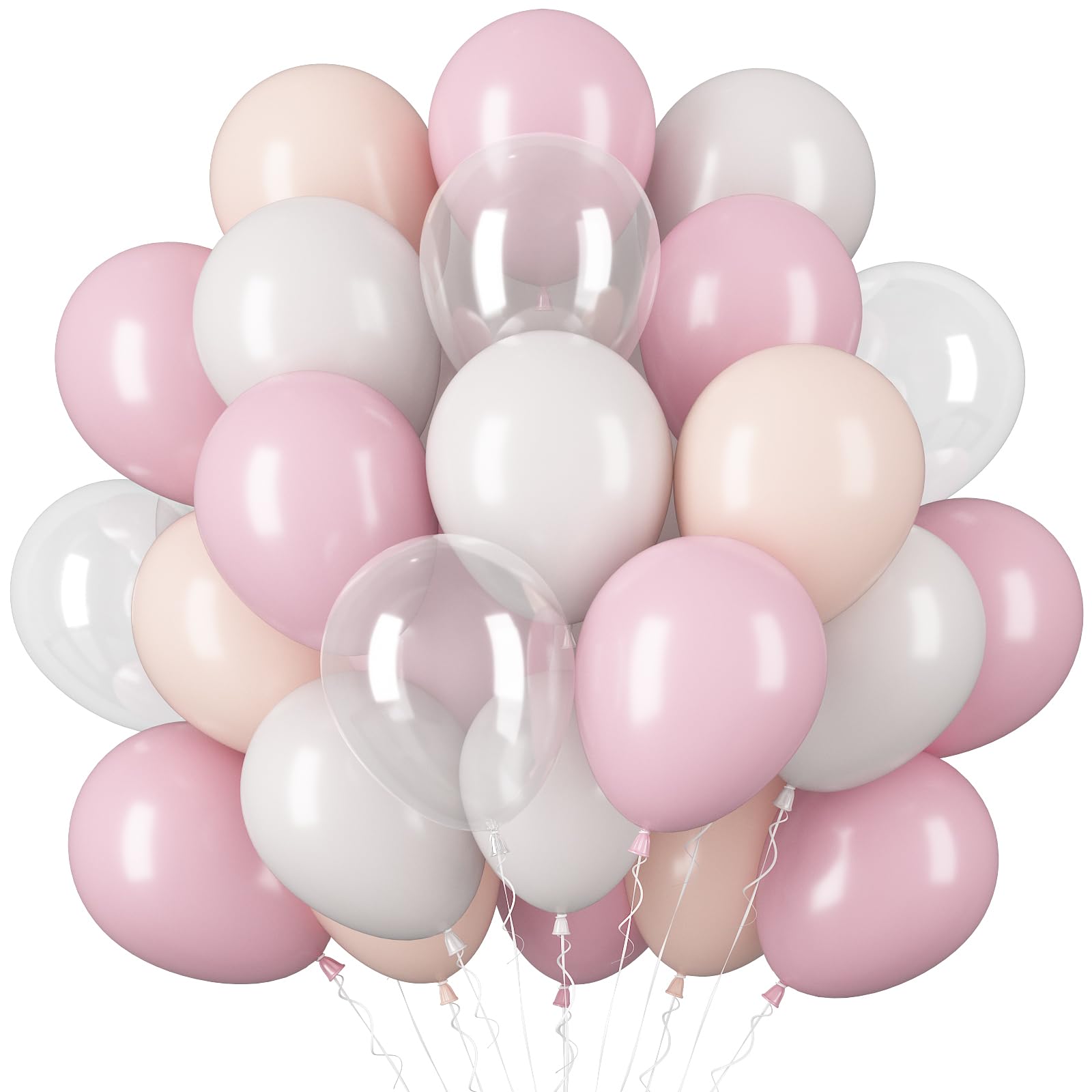 Balloons Light Pink White, Pack of 60 Pink Beige Balloons Birthday, 12 Inch Pink White Latex Helium Balloons, Party Balloon for Wedding, Birthday, Bridal Shower, Graduation, Party Decoration — image 1