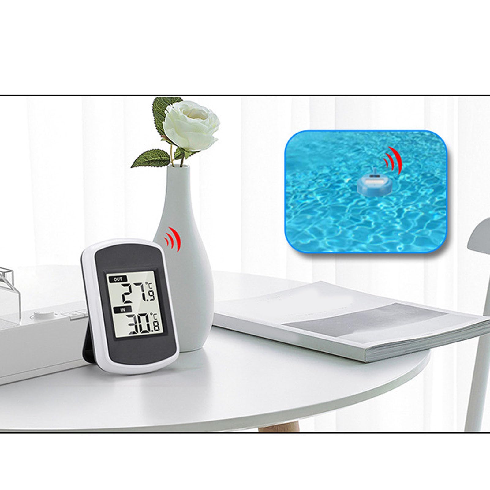 Termómetro Digital para Piscina, Termómetro Inalámbrico para Piscina con Energía Solar a Prueba de Agua IP68, con Pantalla LCD Flotante para Piscinas, Spa, Acuario