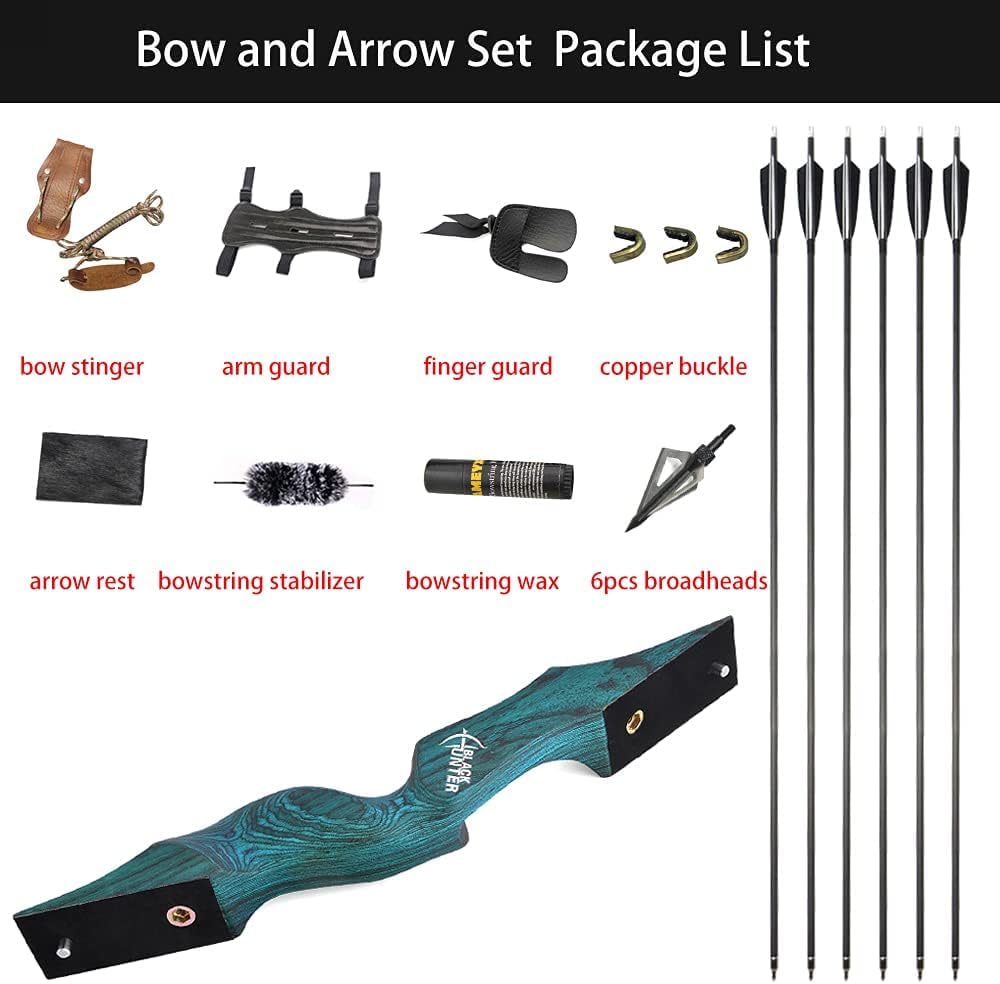 ZSHJGJR Archery 60 Inch Black Hunter Takdown Recurve Bow and Arrow Set 20-60 Lbs Right Handed with Wood Bow Riser American Hunting Longbow for Archery Hunting Shooting
