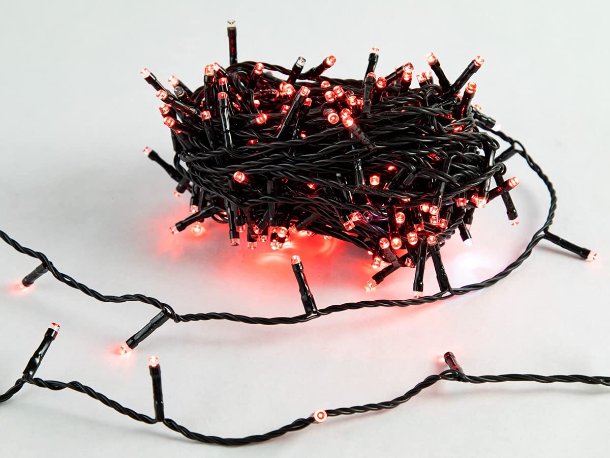 elume Guirlande de Noël lumineuse extérieure 34 m, 480 LED rouges et LED blanc flash