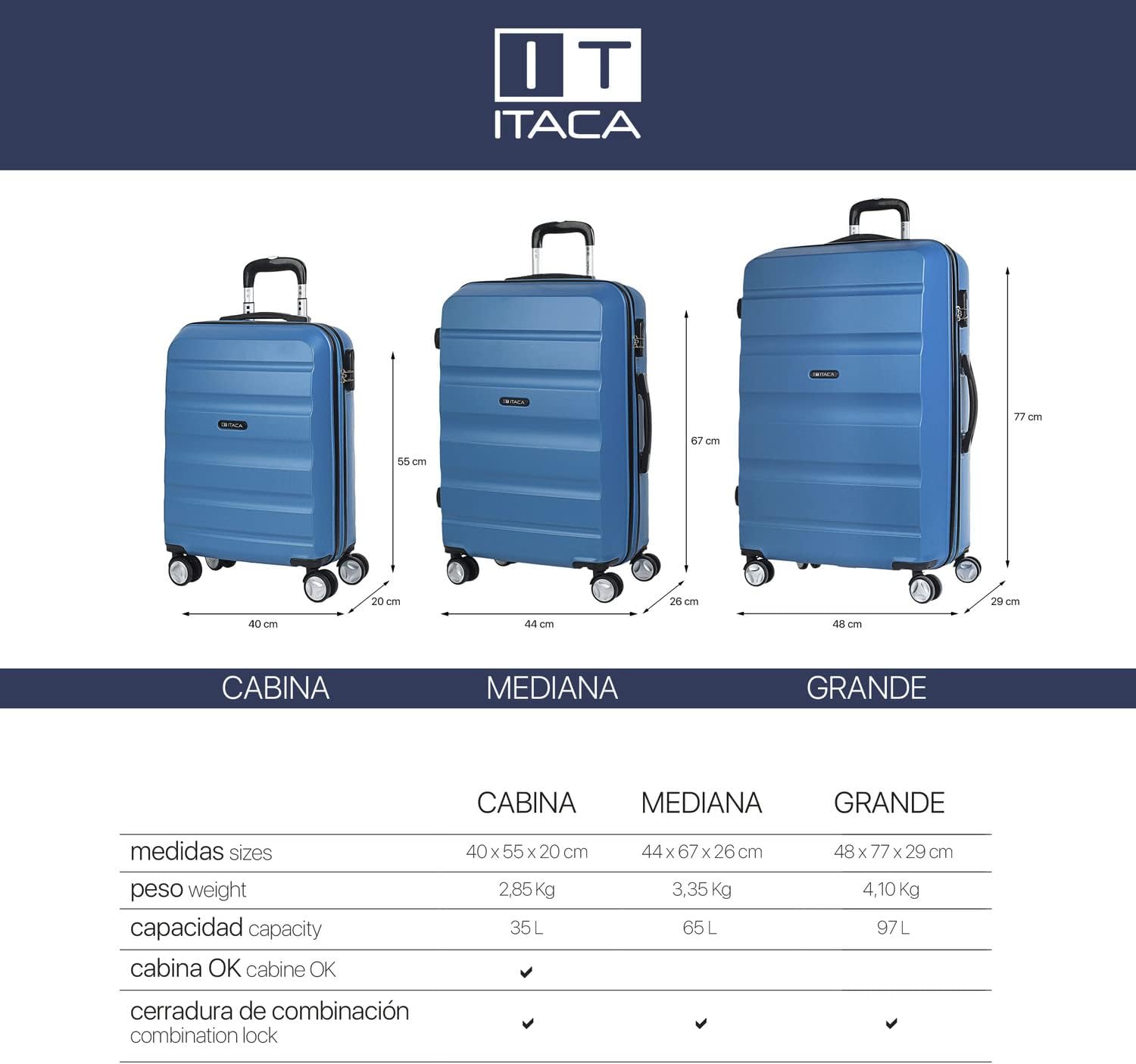 Itaca Suitcase, Blue (Azul), 66 Centimeters