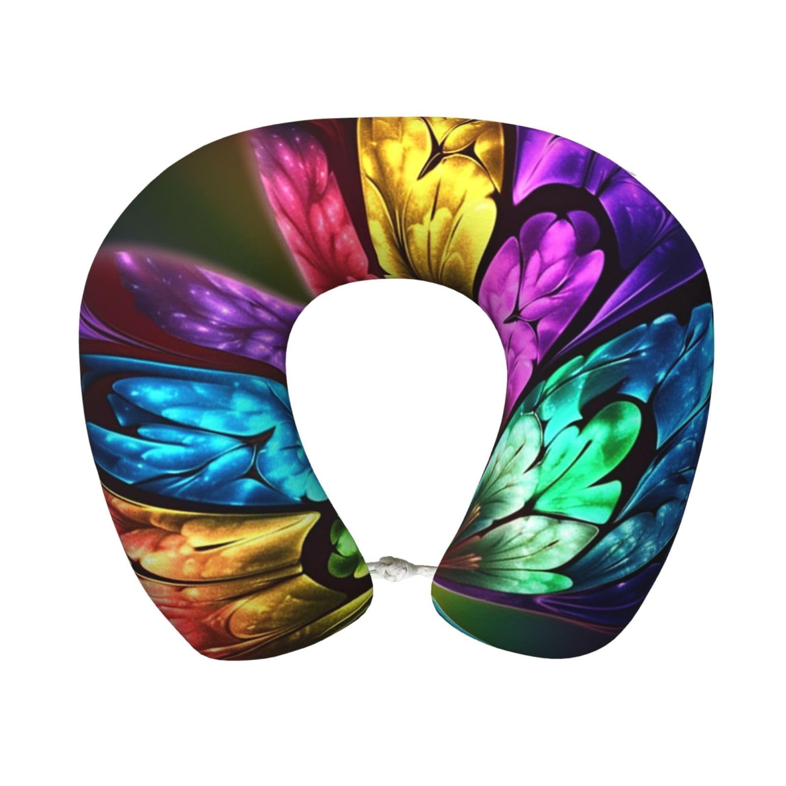peiyeety Rainbow Butterfly Travel Pillow Memory Foam - Comfortable U Shape Neck Pillows for Sleeping, Neck and Head Support Portable Airplane Pillow Adjustable Flight Pillow, Washable Cover