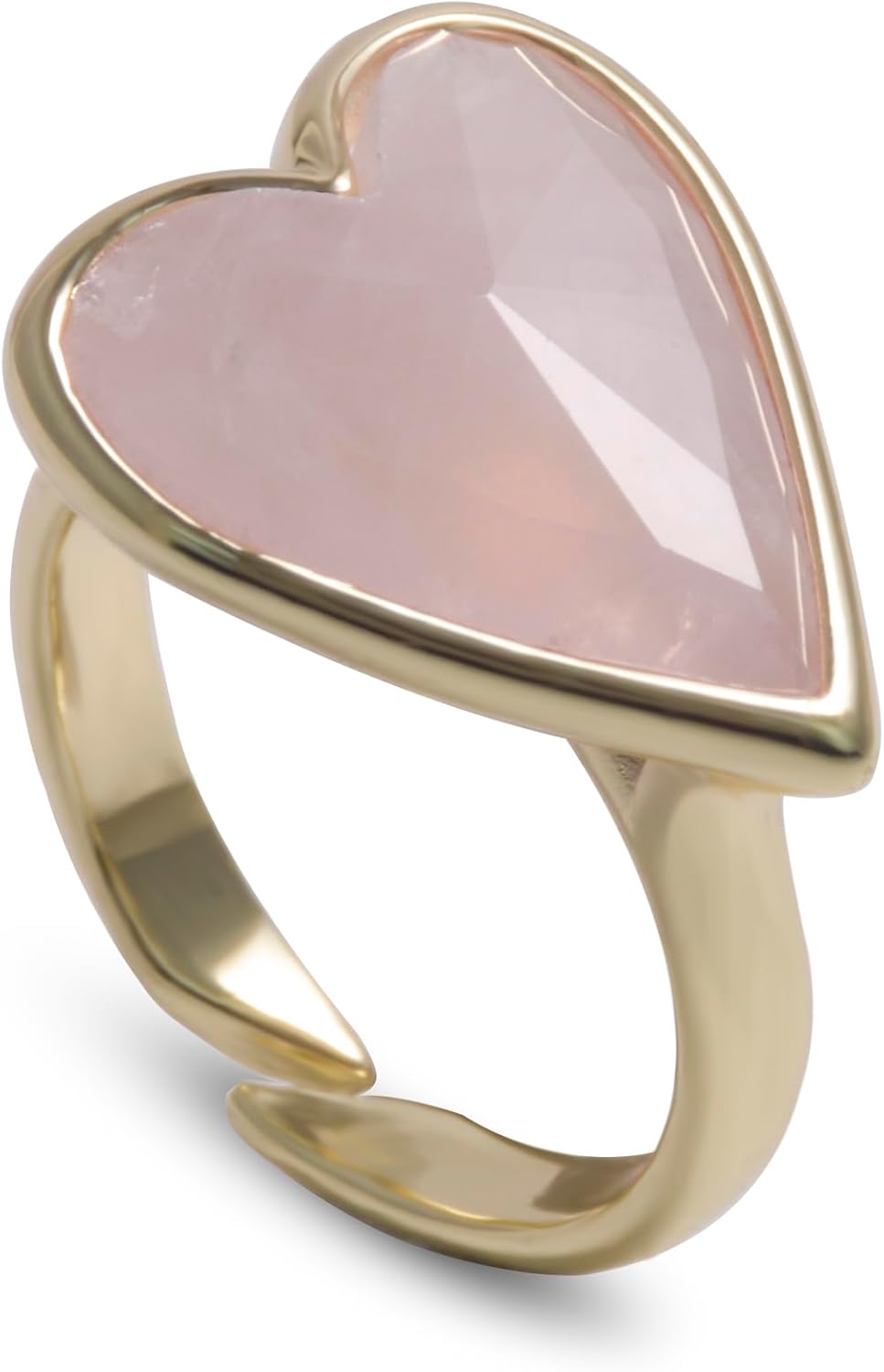 Natural Gemstone Ring, Heart Shape Genuine Crystal Quartz Amethyst Amazonite Rose Quartz Rings for Women, 14K Gold Plated Adjustable Crystal Rings.