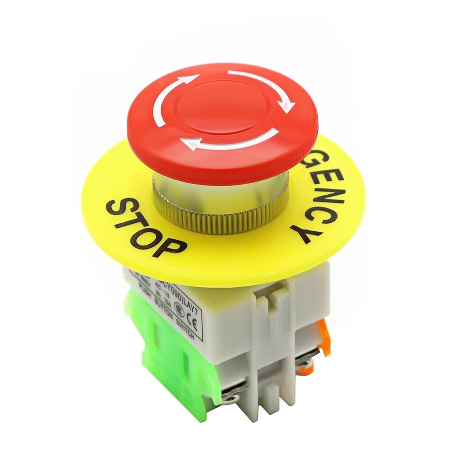 Interruptor de botón de parada de emergencia DPST, tapa de hongo roja, 1NO, 1NC, CA 660 V, 10 A, con enclavamiento y bloqueo automático, for ascensores, 2 unidades(30pcs)