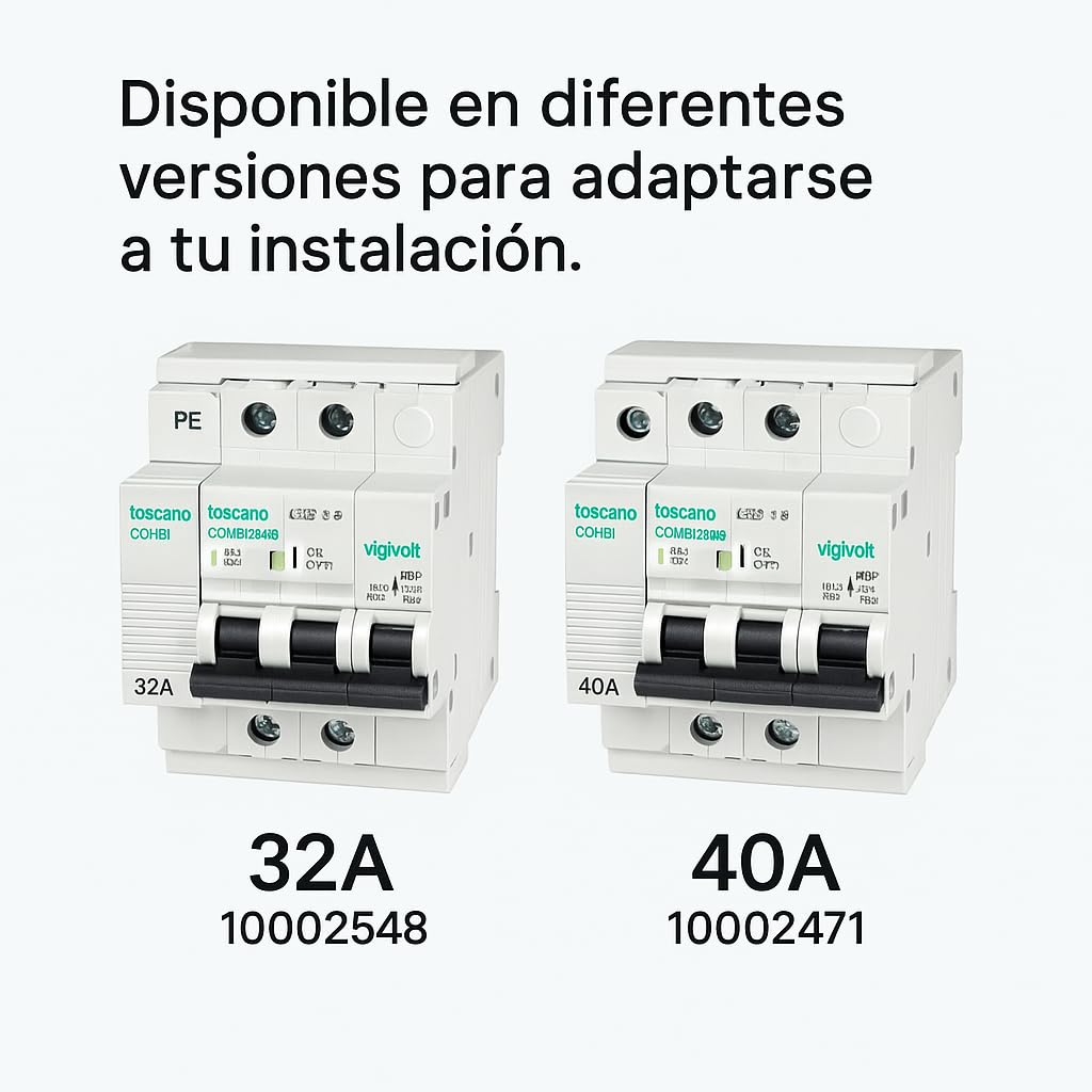 Rasmacor | Tóscano Protector Sobretensiones Transitorias y Permanentes 2P 40A COMBI-2P40T15 Toscano | No instalar en líneas sin Neutro 240V | IGA 10kA | Imax 15kA | Montaje en Rail DIN