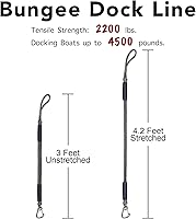 Vista 2 de Cuerda de amarre elástica de 3 pies para línea de acoplamiento con clip de acero inoxidable, accesorios para barcos, 2 unidades (gris, 3 pies)