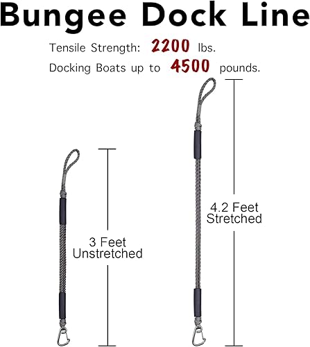 Miniatura 3 de 2 cuerdas elásticas de 4 pies x 2 + 3 pies para embarcaciones con clip de acero inoxidable accesorios para barcos PWC, amortiguador integrado,
