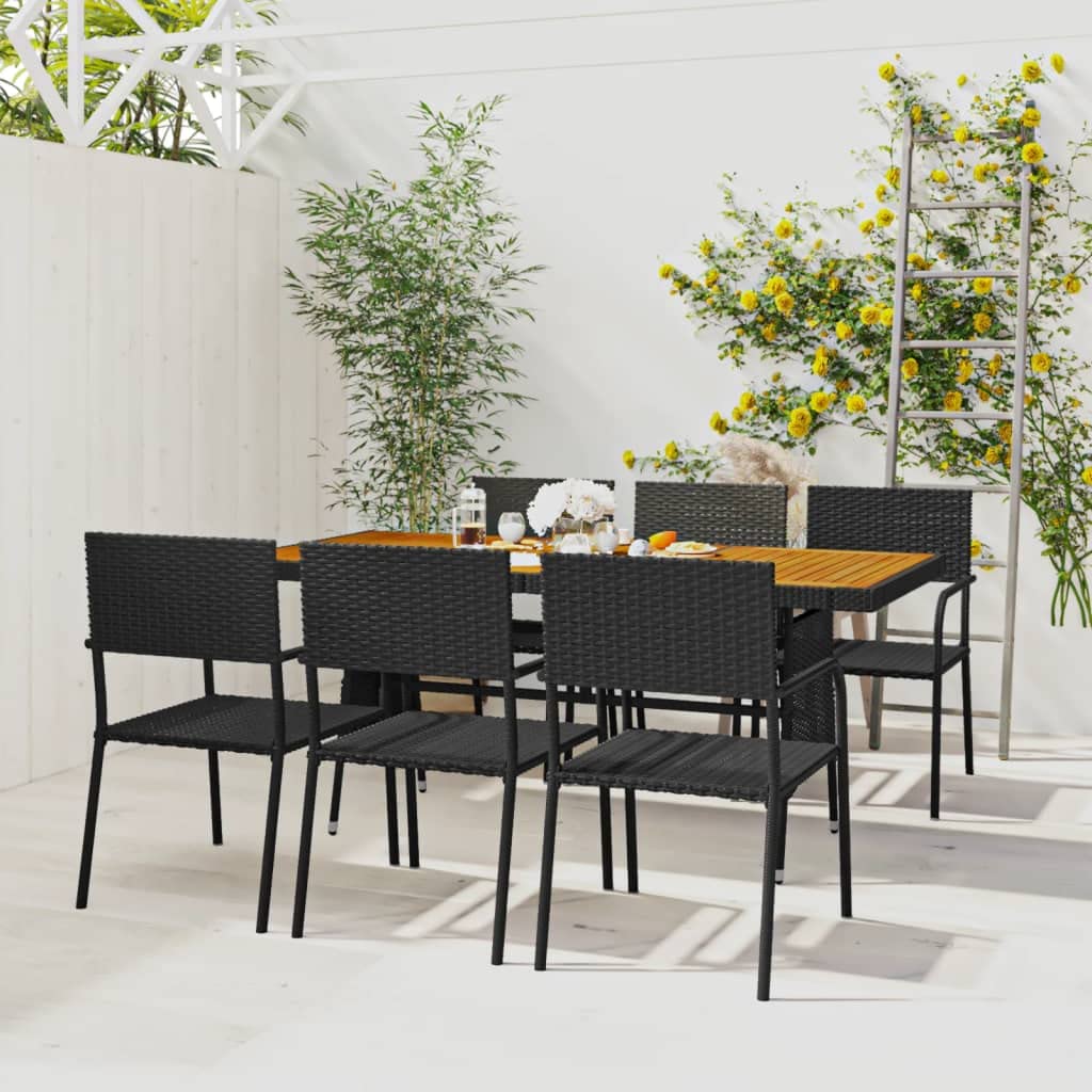 Mobilier de jardin 7 pièces polyrotin noir résistant intempéries durable