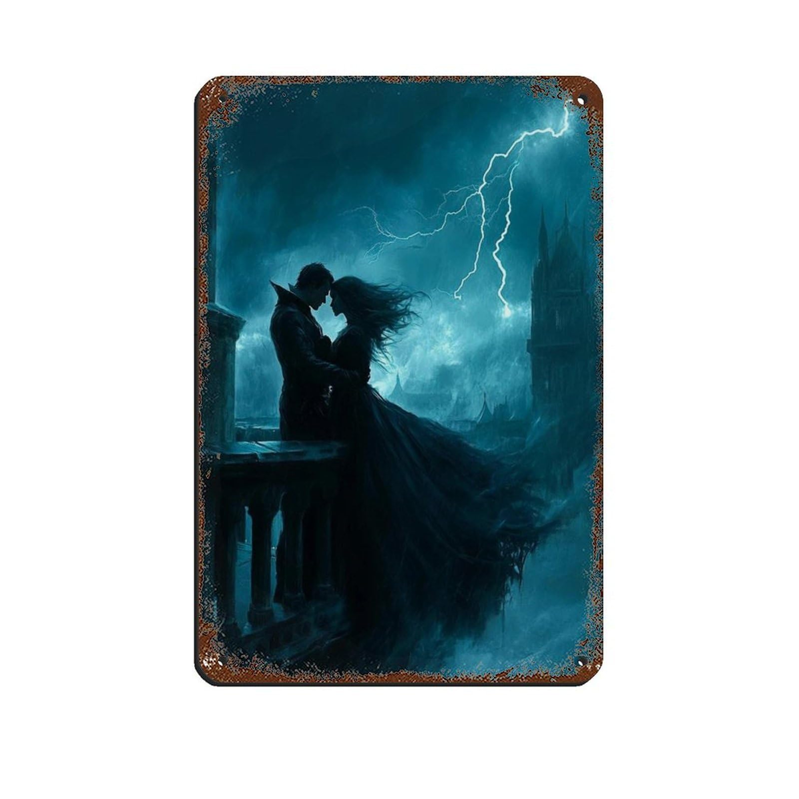 Vampire Couple, Dark Romance Art Poster Retro Poster Metal Tin Sign Chic Art Retro Iron Painting Bar People Cave Cafe Family Garage Poster Wall Decoration 8x12inch(20x30cm)