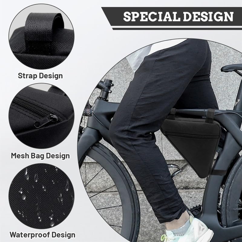 Borsa Telaio Triangolare per Bici, Manubrio Anteriore Impermeabile, Borse Portaoggetti Sottosella con Striscia Riflettente, Marsupio per Bici da Corsa e Mountain Bike