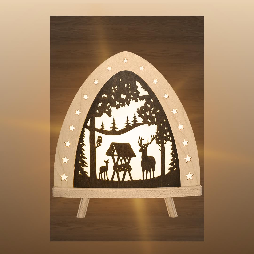 weigla - Dekoleuchte original Erzgebirge I Motiv Hirsch I 1 LED Lampe I 0,8 W, E14 I Weihnachtsdeko innen I Weihnachtsbeleuchtung aus Holz I Fensterdeko