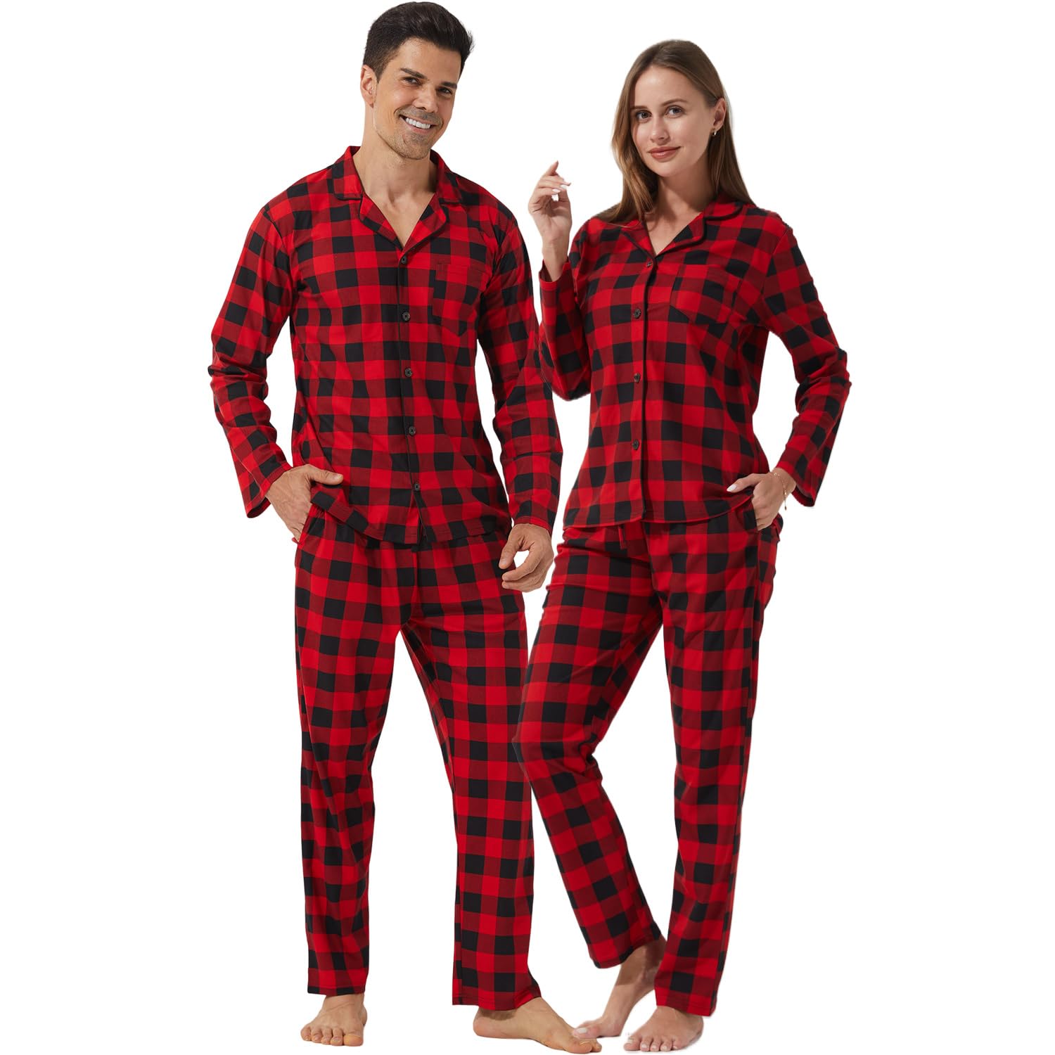 LNFINTDO Couples Matching Chritsmas Pyjama Sets Plaid Pjs Set for Womens and Mens Botton D...