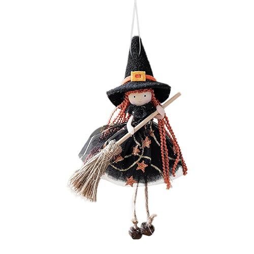 Hanging Witch Dolls with Broom, Halloween Small Witch Figurine with