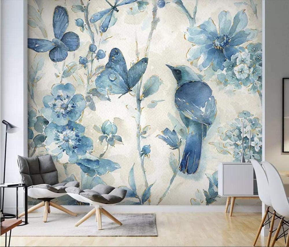 Papier peint 3d fleurs bleues salon grand panoramique oiseaux pour chambre parentale