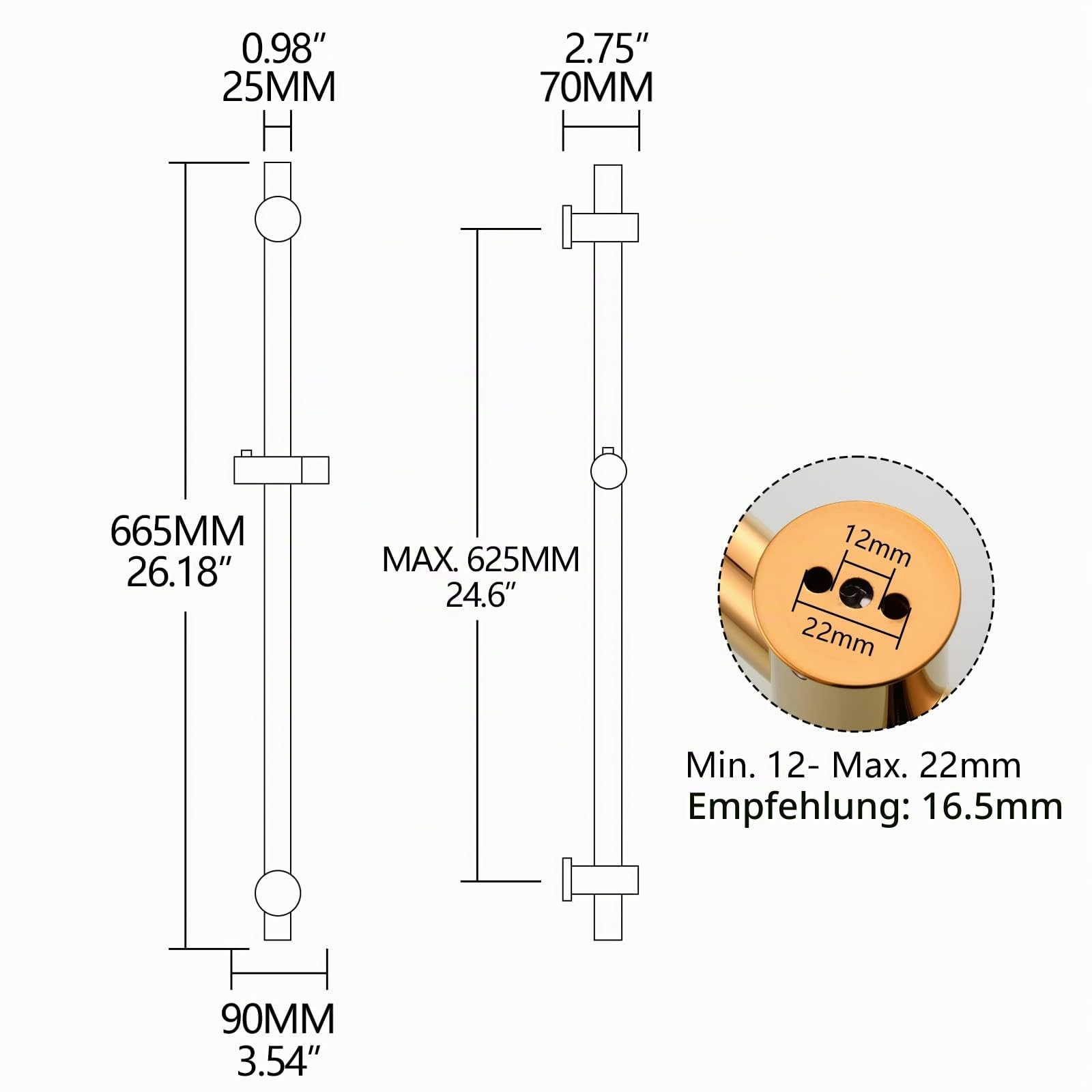 CIENCIA Duschstange Variabel 66cm Messing Wandstange Dusche Brausestange Titangold für Handbrause Dusche, BJ4022