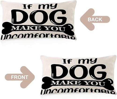 Miniatura 4 de COVOME If My Dog Make You Incomfortable - Funda de almohada de lino de arpillera de 12 x 20 pulgadas, elegante funda de cojín cuadrada para silla de