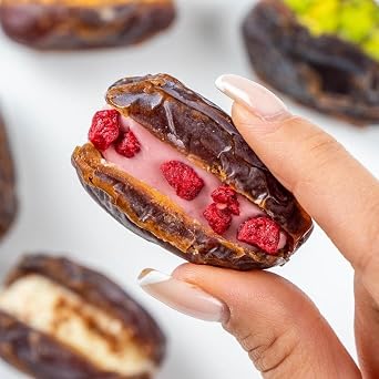 OMNIYA Delicacy Exquisite Medjool Dates 24 PCs Collection - Pistachio, Strawberry, Cinnamon Praline, Lotus, Ashta Cream - Essential Gift for Holidays, Birthdays & all Special Occasions