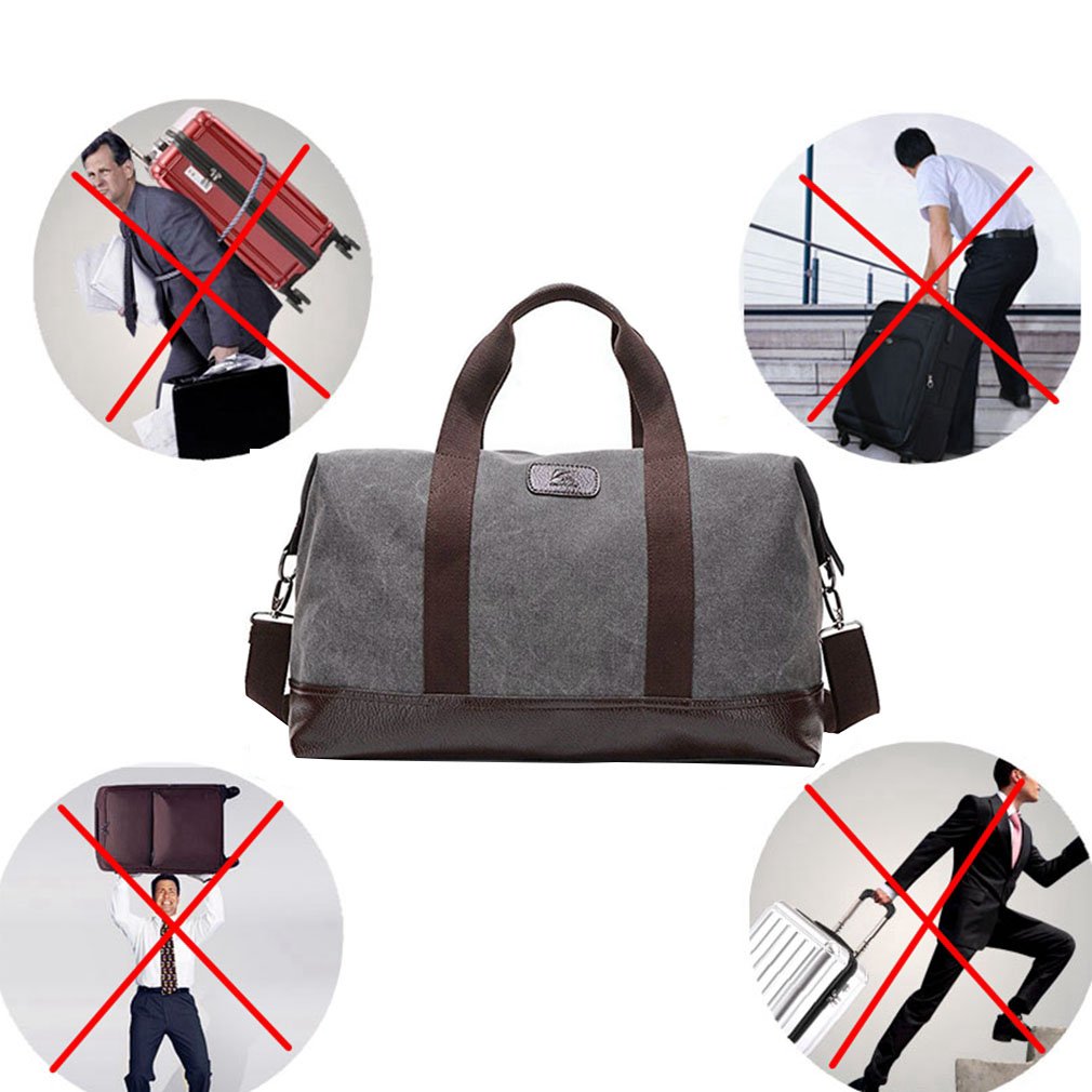Sunshinejing Bolsa de viaje clásica de lona y piel para fin de semana, gris, M