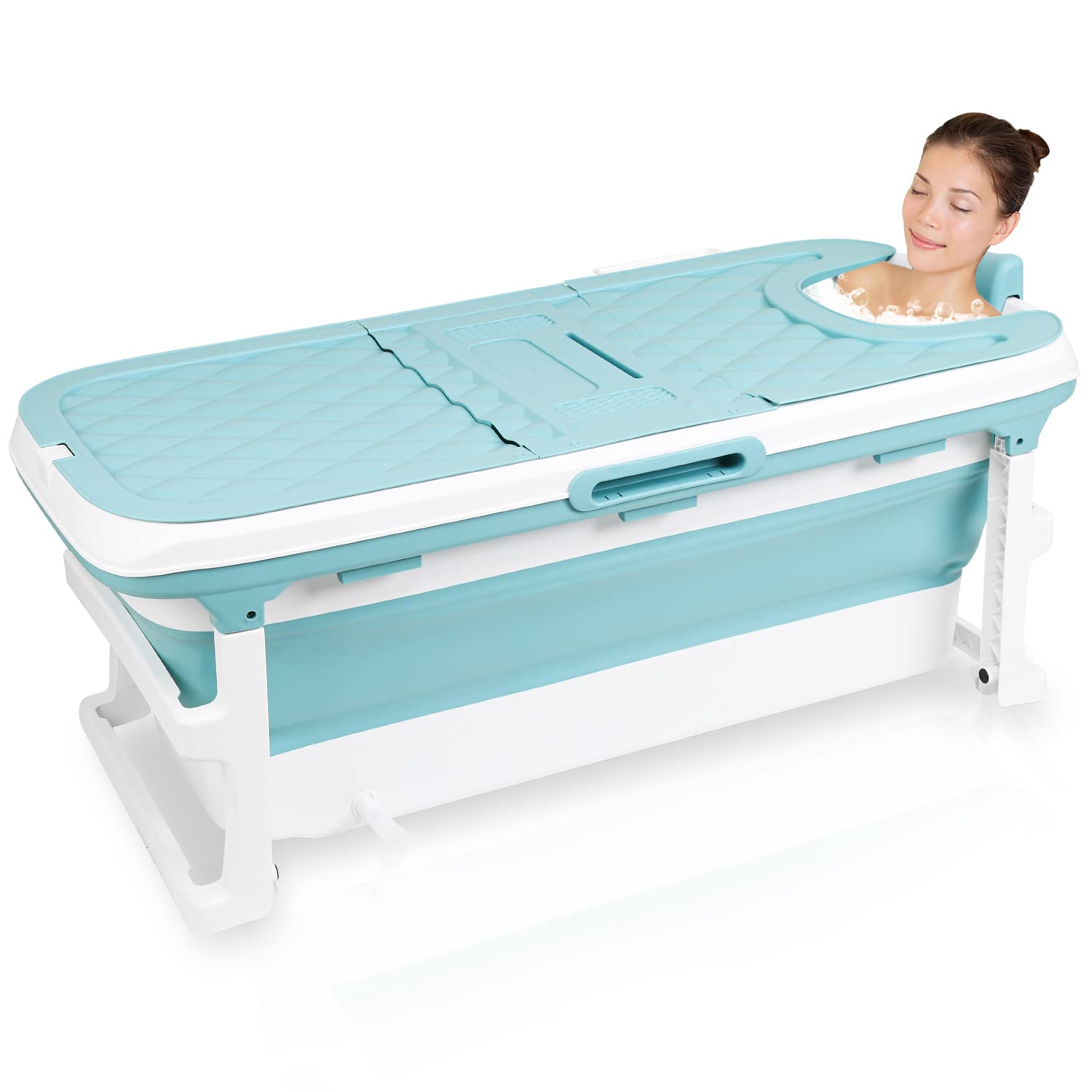 Fiqops Vasca da bagno pieghevole per adulti, XXL, 149 x 60 x 50 cm, pieghevole, con copertura per vasca da bagno, doccia e balcone