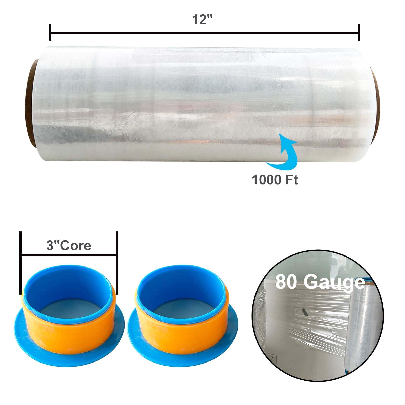 ROSEUP Envoltura elástica transparente de resistencia industrial, rollos de película elástica para embalaje de palés de embalaje en movimiento, calibre 80 de grosor, 12 pulgadas x 1000 pies, paquete