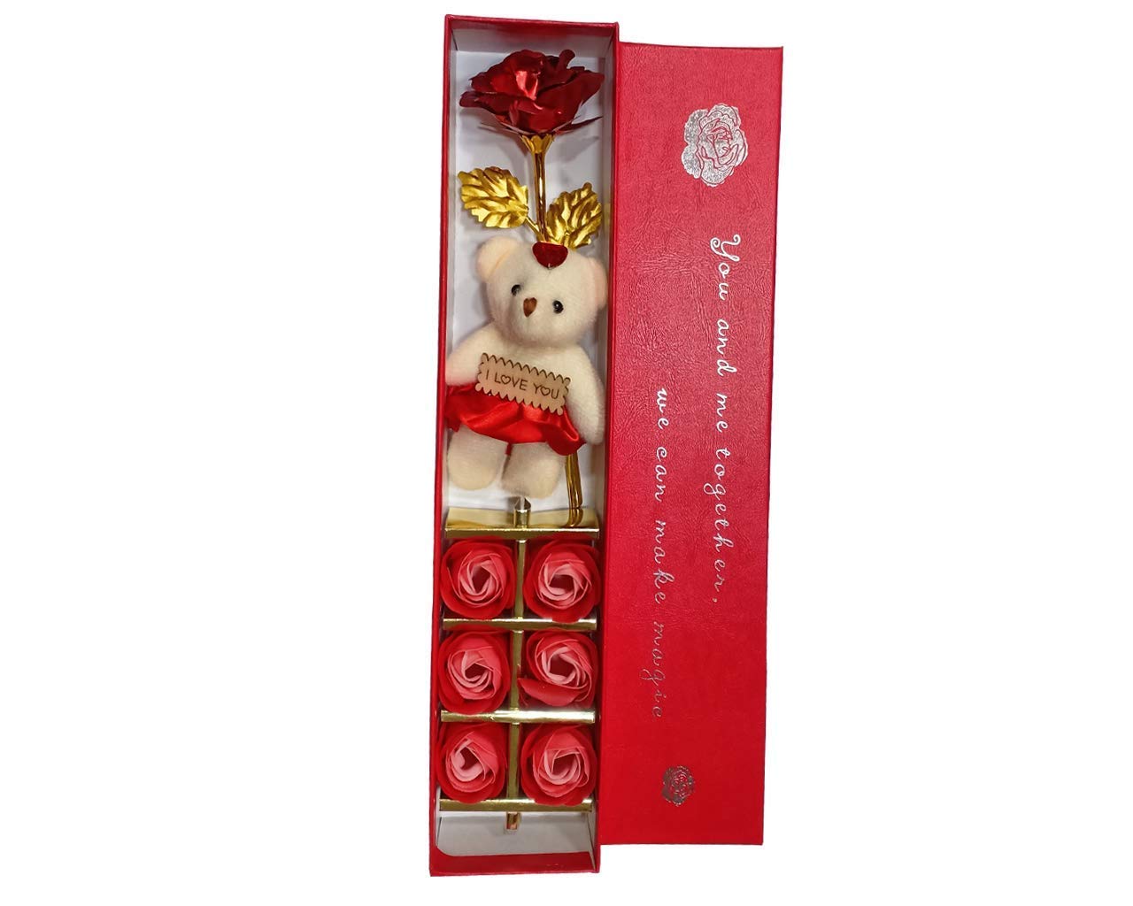 Yaayi Artificial Rose and Teddy Bear & Beautiful Roses Gift Box (Red, 24k Red Rose with Teddy Bear & Beautiful Roses Gift Box)-image-18