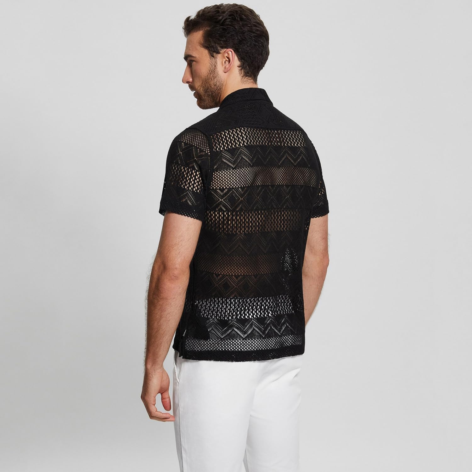 GUESS Men's Geo Crochet Short Sleeve Knit Shirt - Image 2