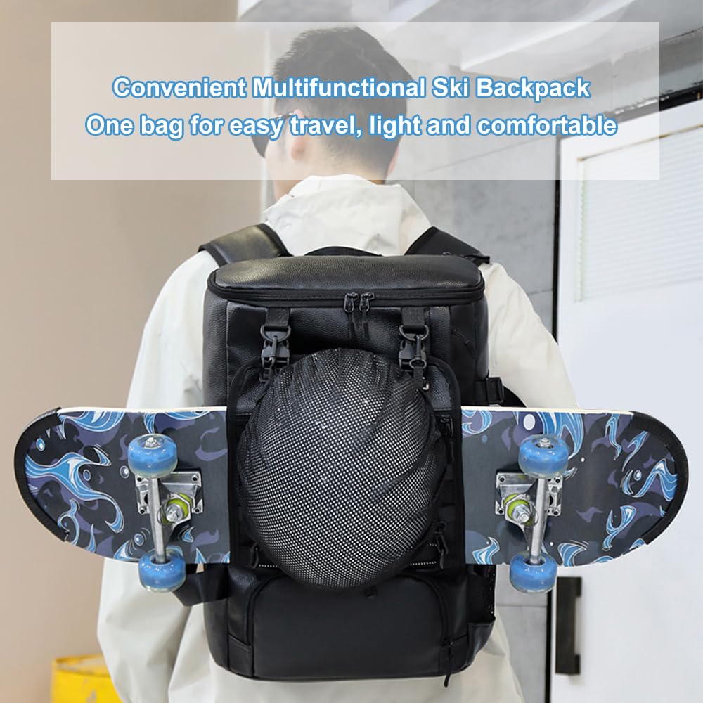 flexman Sac à Dos de Skateboard, Sac Commercial de Voyage en Fitness à Plusieurs Usages avec Plusieurs Poches, 40L de Grande Capacité PU Leather Fashion Ordinateur Portable