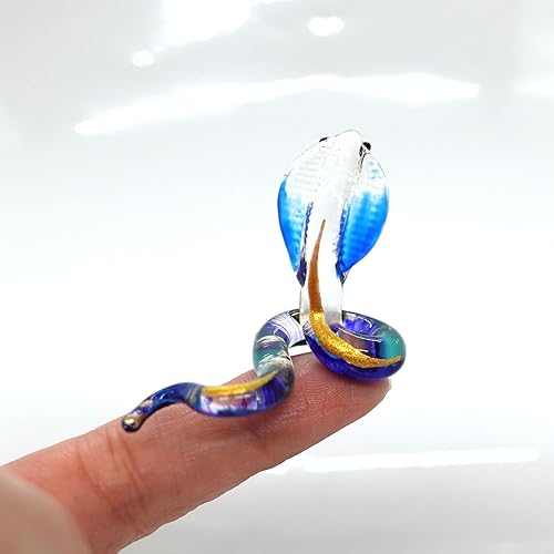 Sansukjai Tiny Snake - Figuras de arte de cristal soplado a mano animales coleccionables decoración del hogar azul y verde