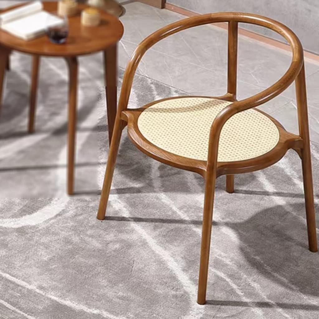 Solid Wood Rattan Dining Chairs, Household Leisure Seat Chair Armchair, Small Lazy Backrest Loung Chair, for Patio, Backyard, Porch Rattan Chairs