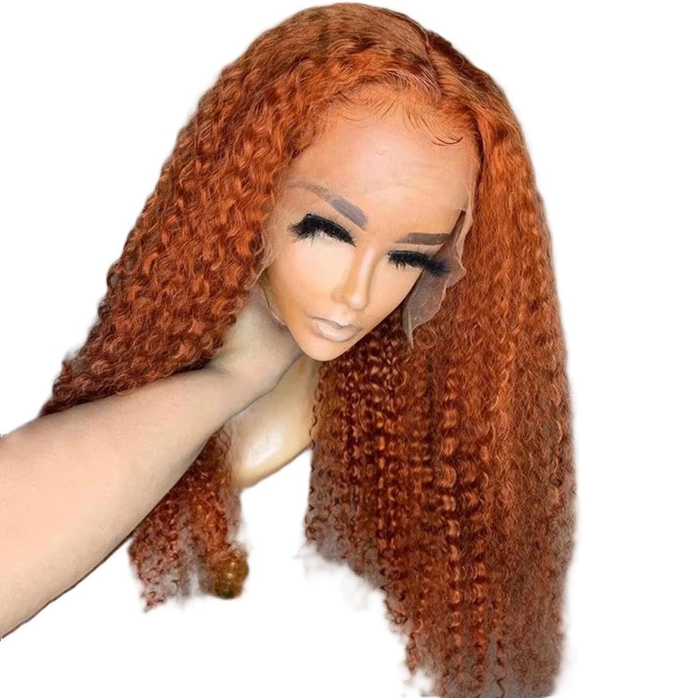 Haarpflege Ingwer Orange Blonde Farbe Lange Tiefe Lockige 13X4 Spitze Vorne Perücke Für Frauen Vorgezupft Bleach Cosplay