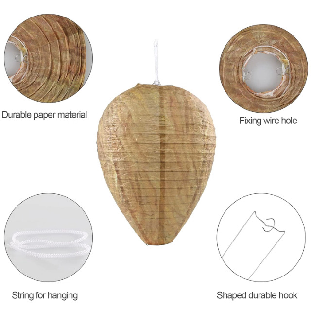 4 Faux Nids De Guêpes En Papier à Suspendre - Leurre Pour éloigner Guêpes Et Frelons, Décoration Extérieure !