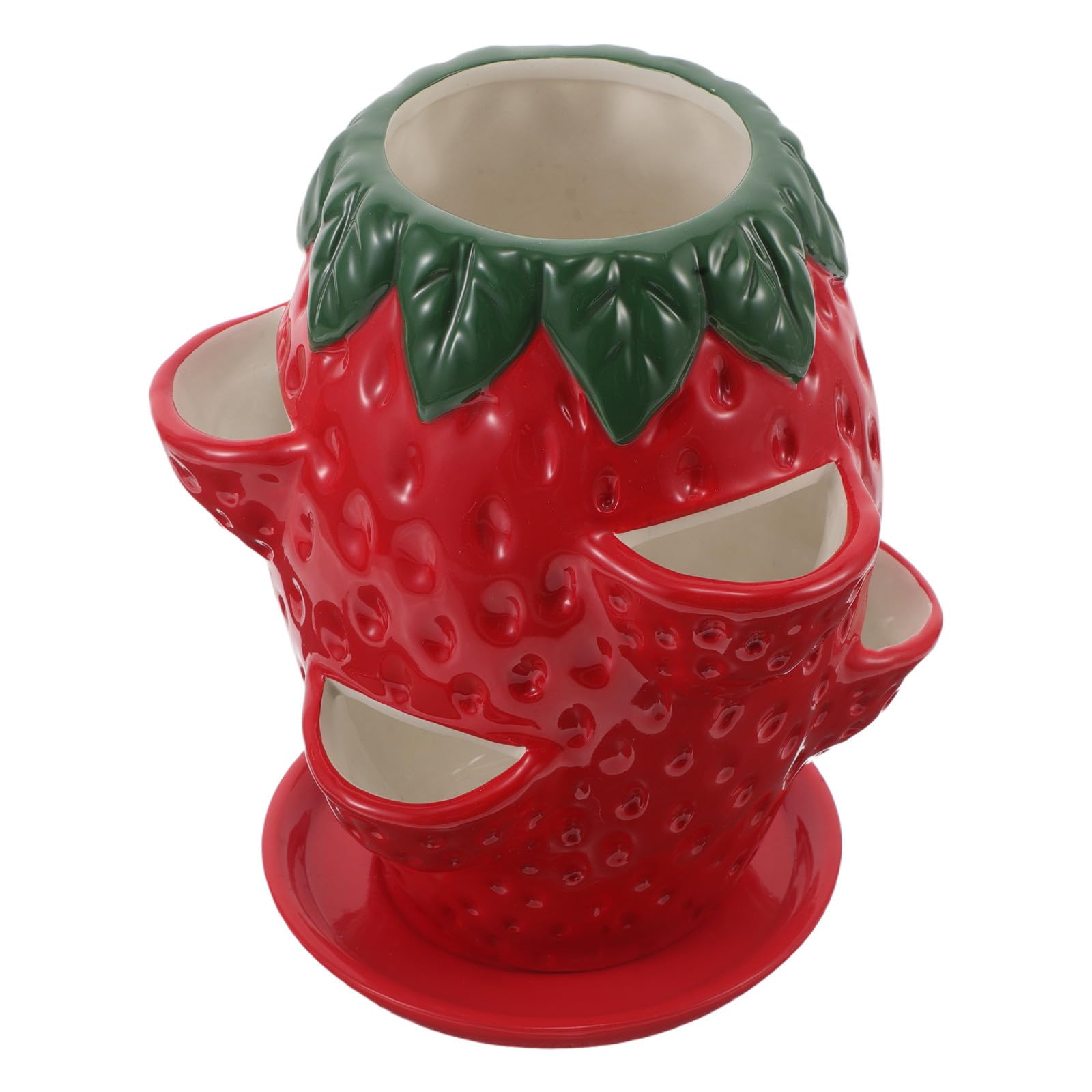 BESPORTBLE Vaso in Ceramica Rosso a Forma di Fragola con Sottovaso, Leggero e Traspirante, per Orchidee e Piante Grasse da Interno ed Esterno