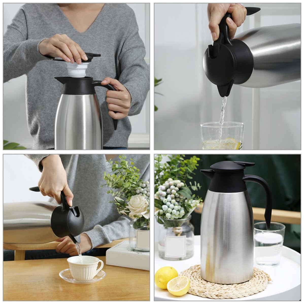 Jarra de Café Aislada de Acero Inoxidable 2l para Hoteles y Restaurantes