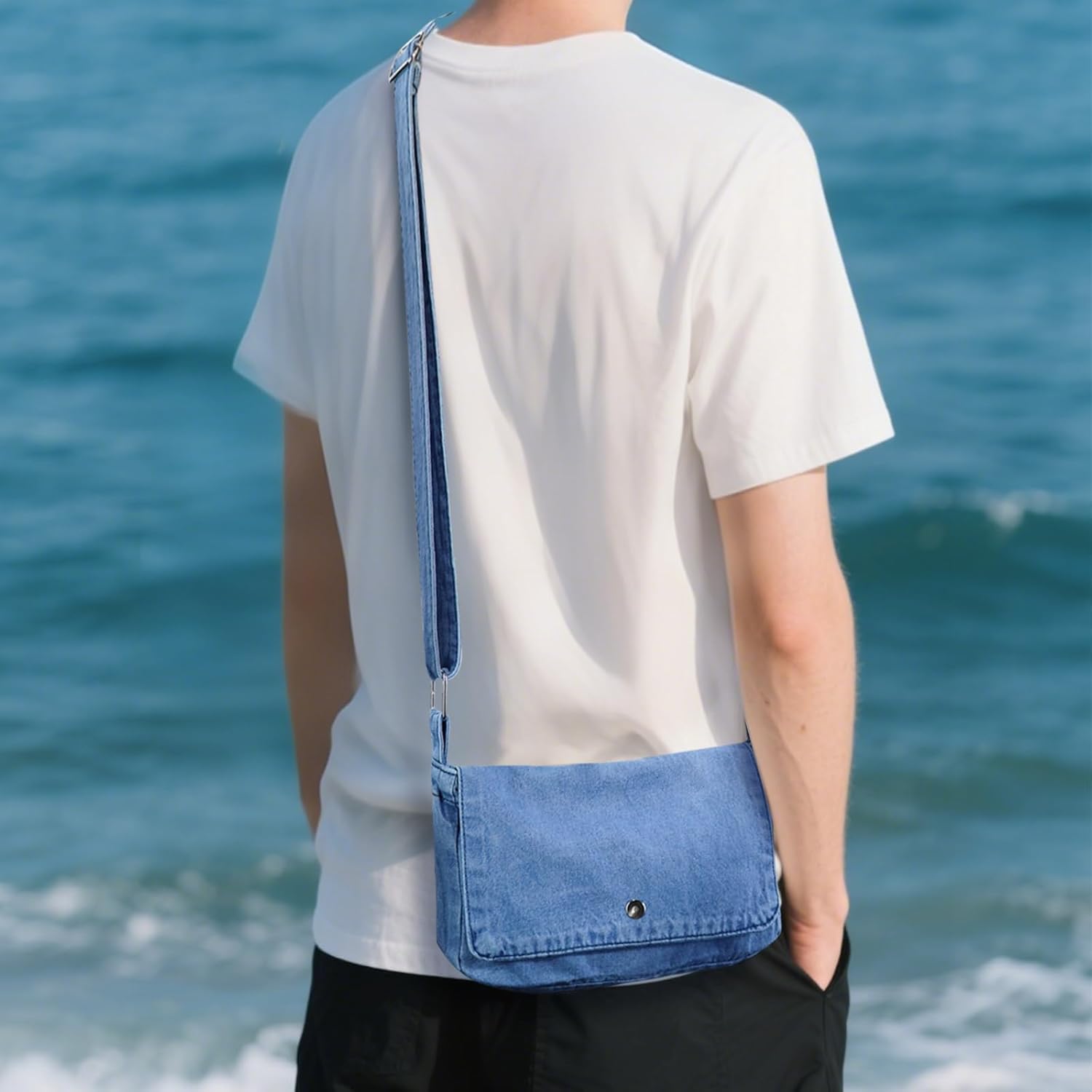 Crossbody Purse for Women Men, Trendy Small Shoulder Bag Denim Cross Body Handbags with zipper Adjustable Strap - Image 2