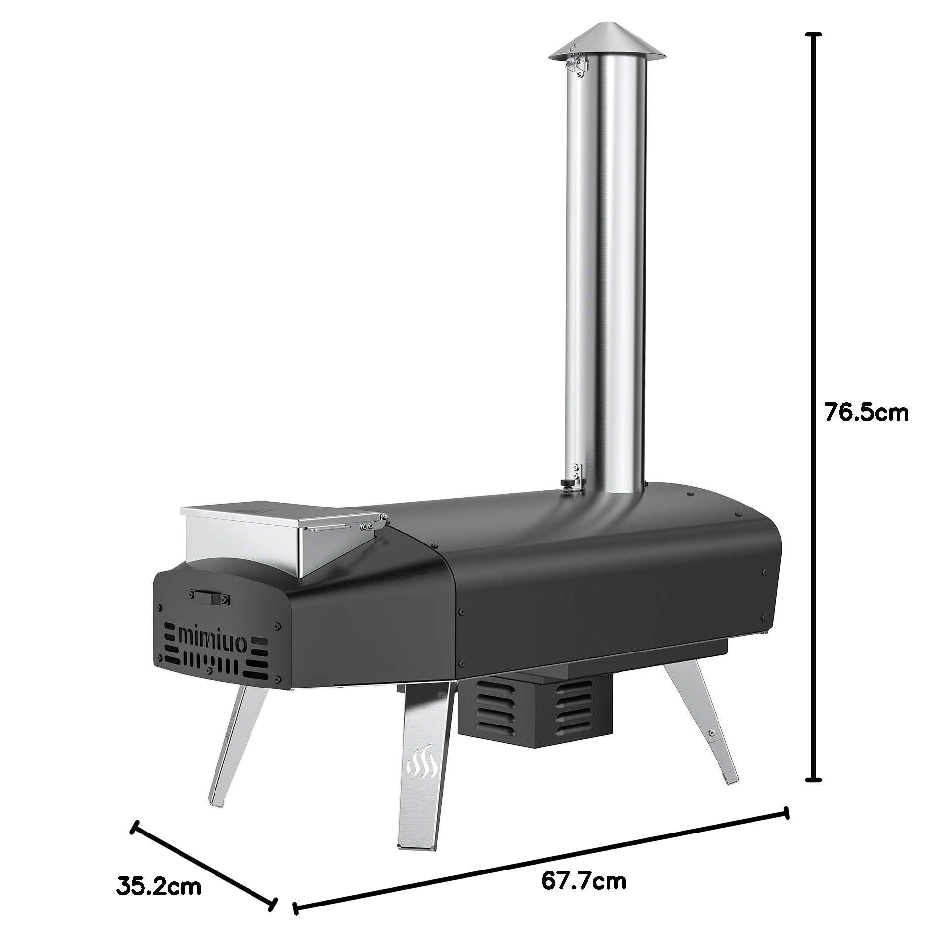 Mimiuo Forno per Pizza a Pellet con Pala e Pietra, Sistema Grill Rotante Automatico, Nero