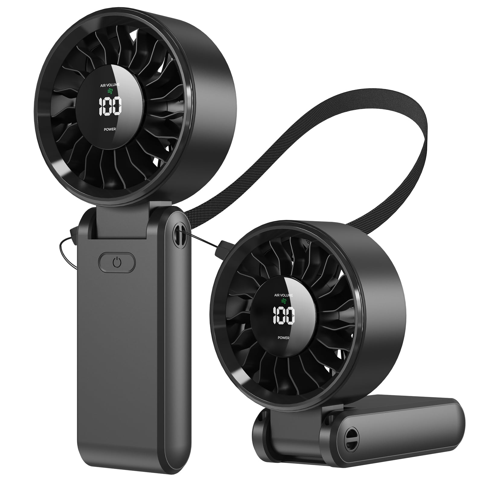 3-in-1 Foldable Handheld Fan - 5 Speeds Settings (up to 20H), 5000mAh Rechargeable Battery, 135° Adjustable Neck/Desk/Hand Held Use, 33dB Quiet Operation, Portable Fan with Lanyard for Travel Outdoor