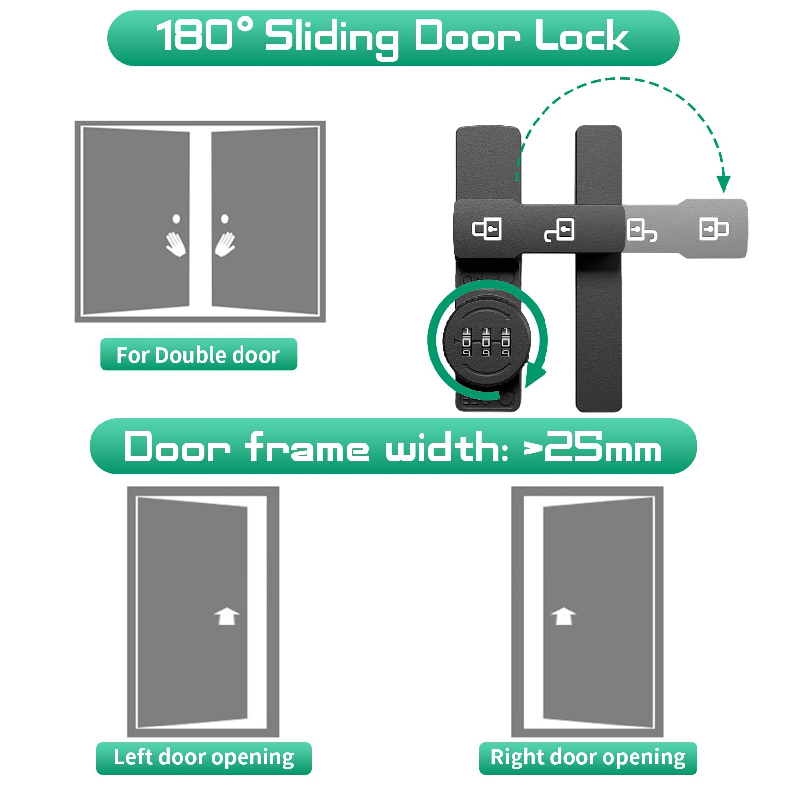Verrou Porte Exterieur Coulissante De Verrouillage à Combinaison à 4 Chiffres,Loquet Porte Interieure à Code Sans Clé,Verrou