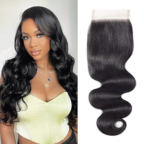 Cierre de cabello humano ondulado con parte libre 4 × 4, cierre de encaje transparente suizo 100% sin procesar, cabello humano brasileño ondulado,