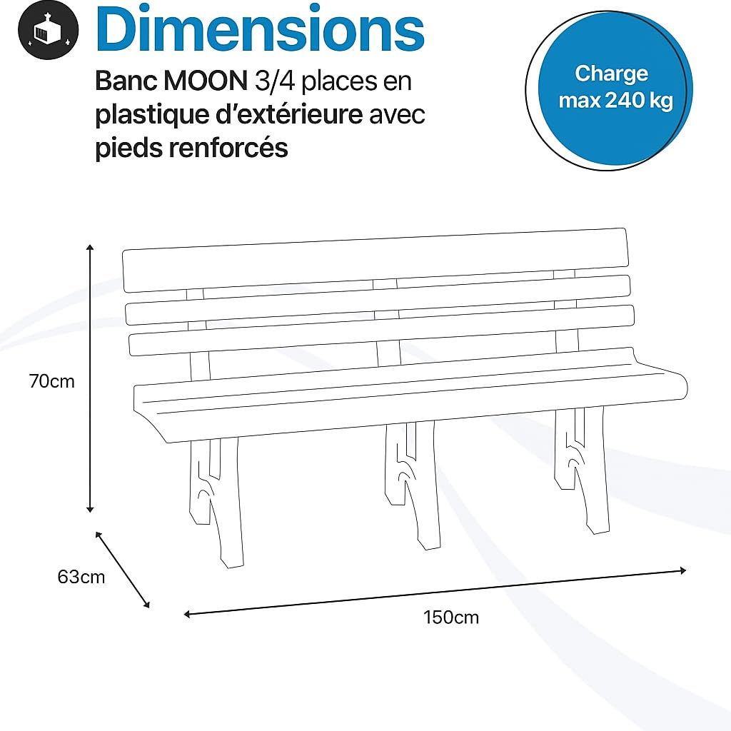 TOMAINO - Banc de Jardin en Plastique 3 ou 4 Places - d'Extérieur pour Balcon, Terrasse Véranda - New Anthracite