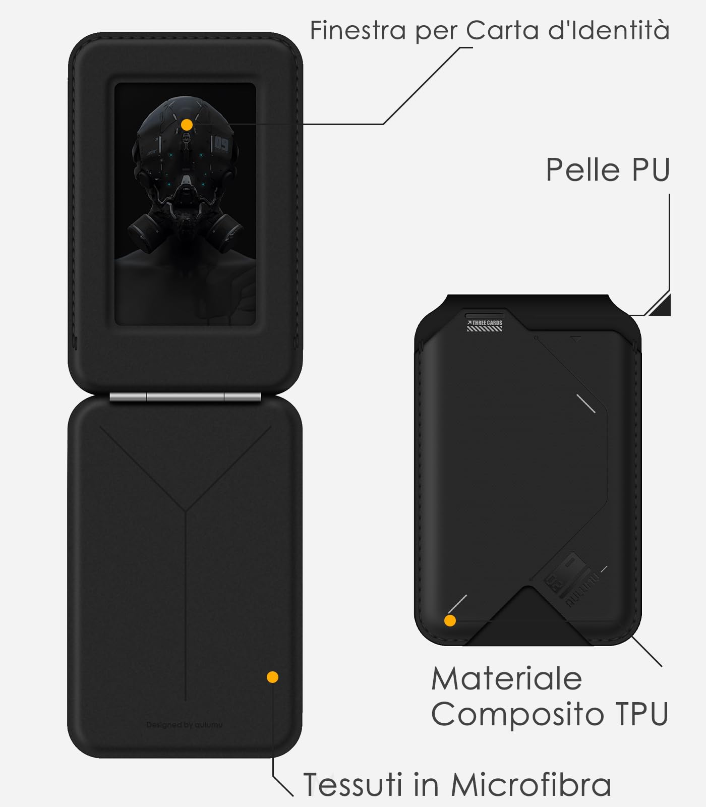 Aulumu G02 [2 in 1] Portafoglio Magnetico & Supporto, Compatibile con MagSafe, Supporto Regolabile, Finestra Aperta per ID, Portafoglio Mag-safe per Serie iPhone 16/15/14/13/12 - Nero