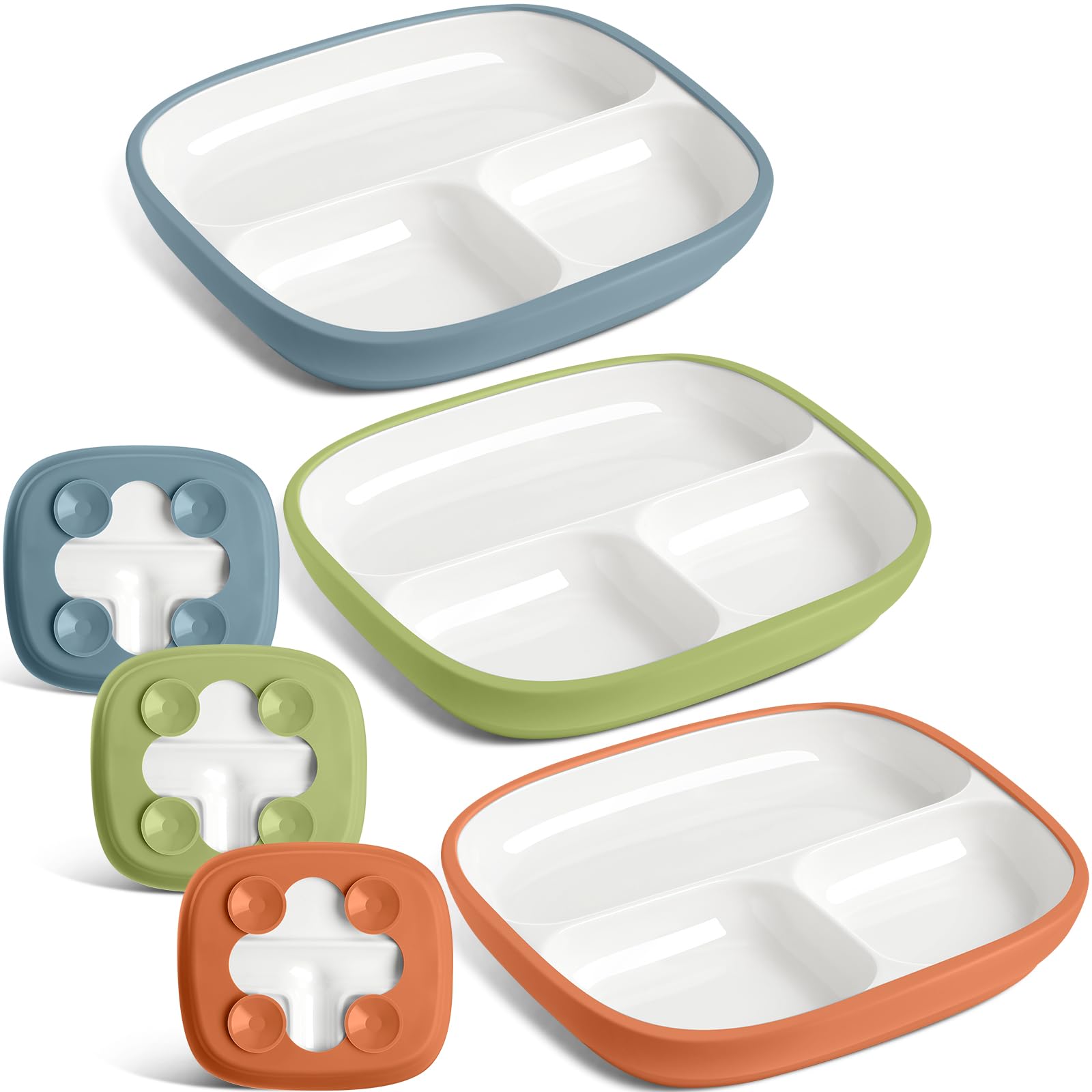 Domensi Kids Porcelain Plates with Silicone Sleeves,Elegant,3 Set