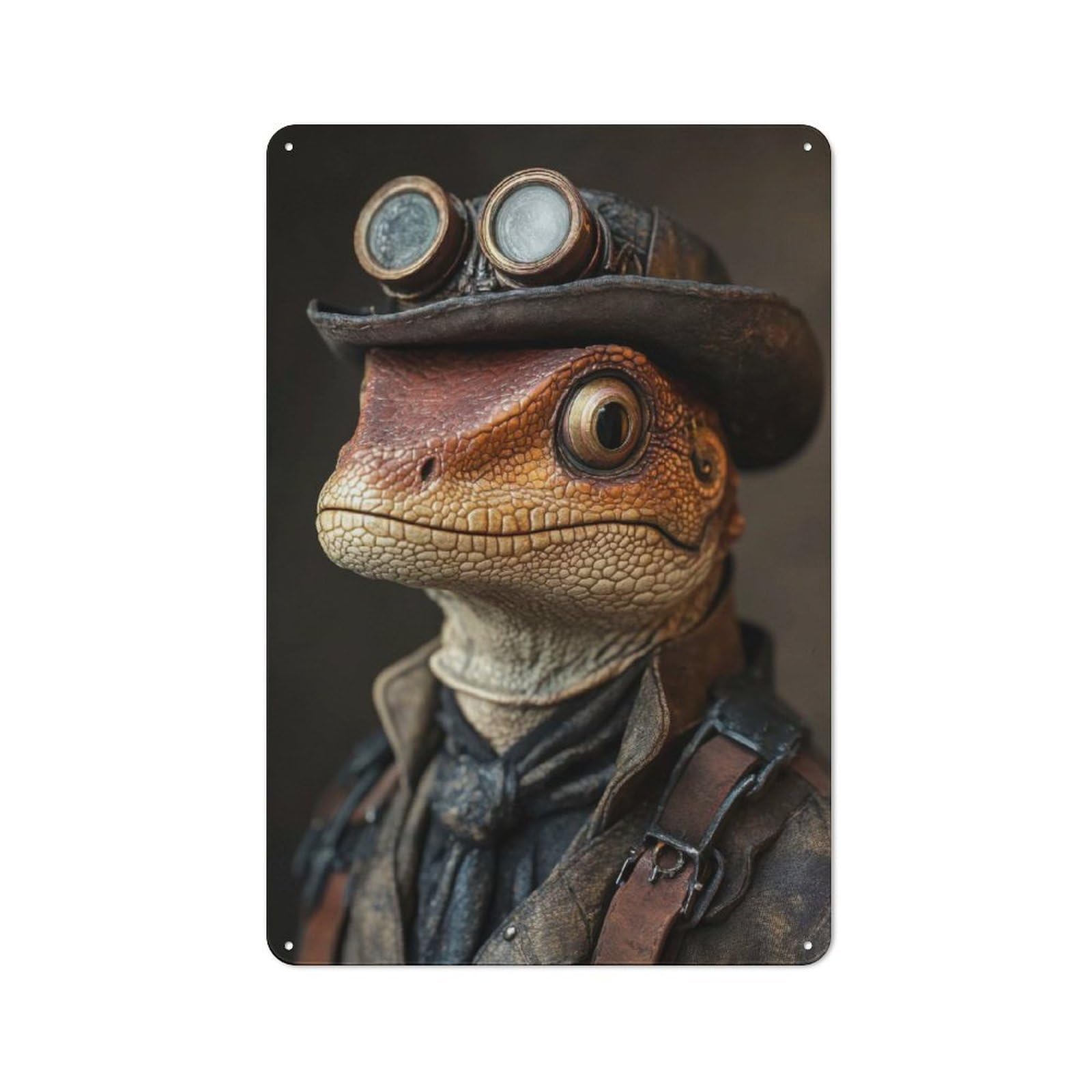 Junmoney Steampunk Lizard Portrait Bar Wall Decorative Metal Plaque, Wall Decor For Home Pub, Dining Room Or Drinks Area, 30X20cm
