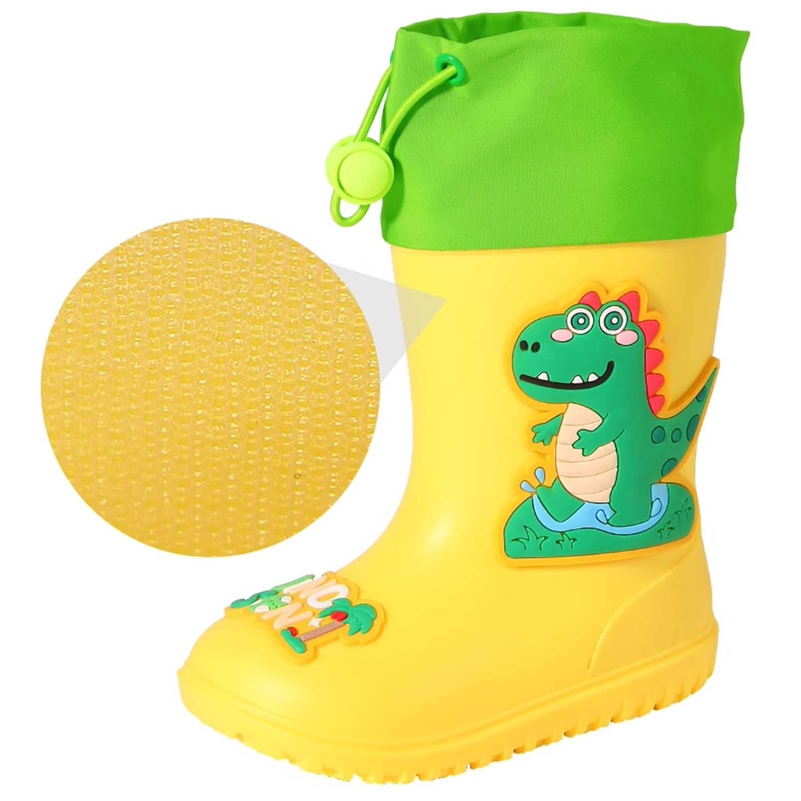 Botas niños fácil Poner Botas de Lluvia para niños y niñas, Antideslizantes, cómodas, para Jugar al Libre. (Yellow, 35 Big Kids)