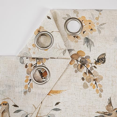 Image of MYSKY HOME Living Room Curtains & Drapes Semi Sheer Linen Look Window Curtains 95 inches Long Light Filtering Privacy Protect Bird Pattern Decoration Texture Soft Touch, 52 inch x 95 inch, Orange, 2 Panels
