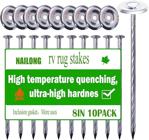NAILONG Estacas de alfombra de patio al aire libre para caravana de alta temperatura, 8 pulgadas, paquete de 10